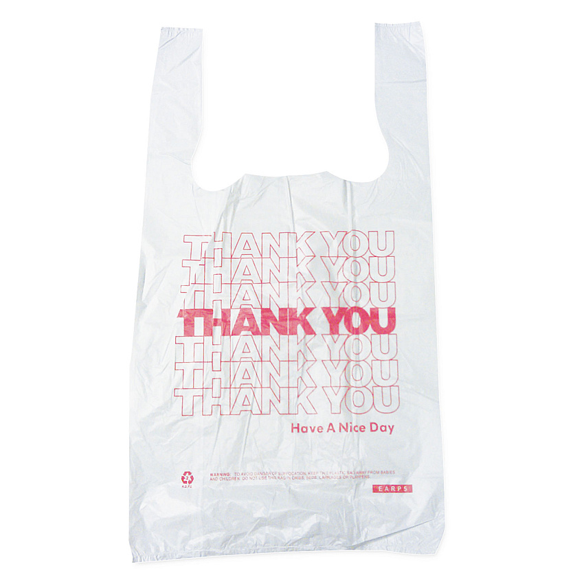 Barnes Paper Company Thank You High-Density Shopping Bags, Have a Nice Day Labeling, Cut-Out Handles, 10" x 5" x 19", White/Red, 2,000/Carton (10519THYOU)