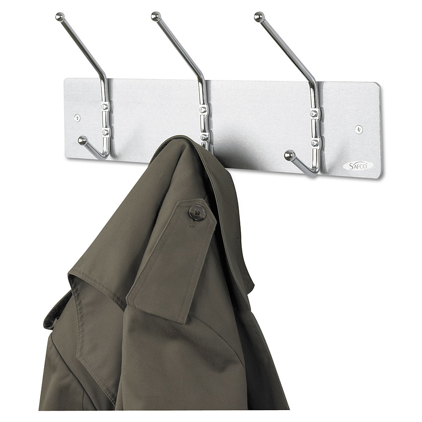 Safco Metal Wall Rack, Three Ball-Tipped Double-Hooks, Metal, 18w x 3.75d x 7h, Satin (4161)