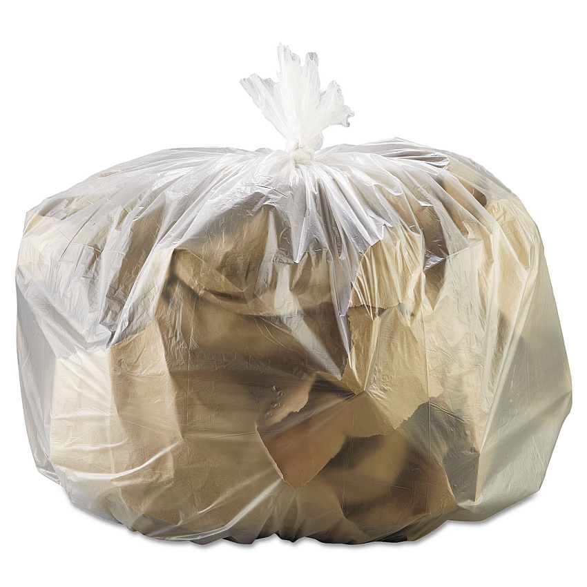 Boardwalk High-Density Can Liners, 33 gal, 13 mic, 33" x 39", Natural, Perforated Roll, 25 Bags/Roll, 10 Rolls/Carton (333916)