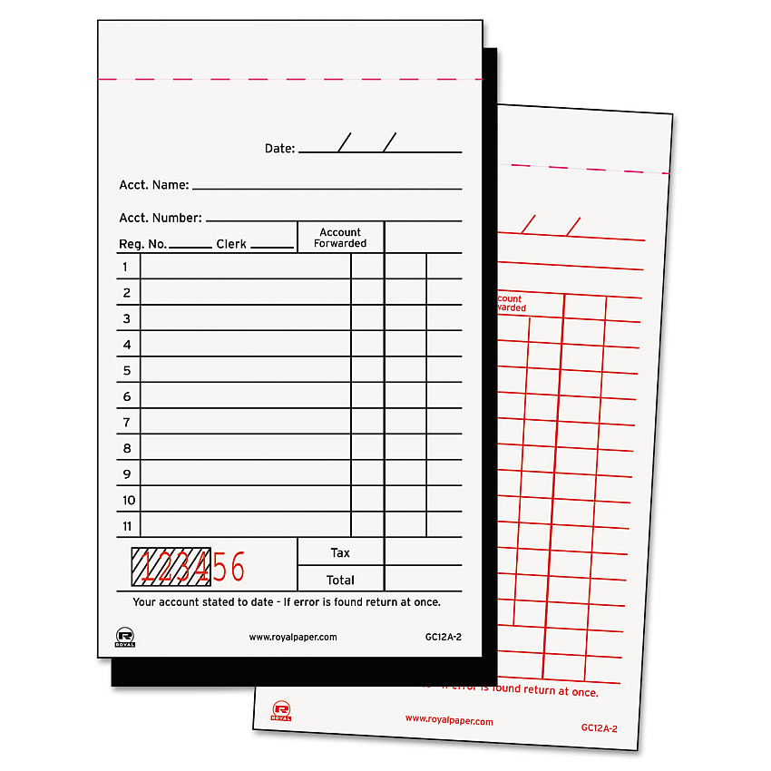AmerCareRoyal Sales Receipt Book, Two-Part Carbon, 3.25 x 5.6, 1/Page, 50 Forms/Book, 100 Books/Carton (GC12A2)