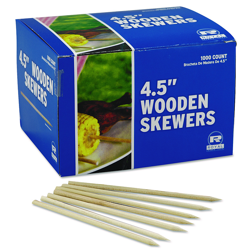 AmerCareRoyal Wooden Skewers, 4.5", White, 10,000/Carton (R815)