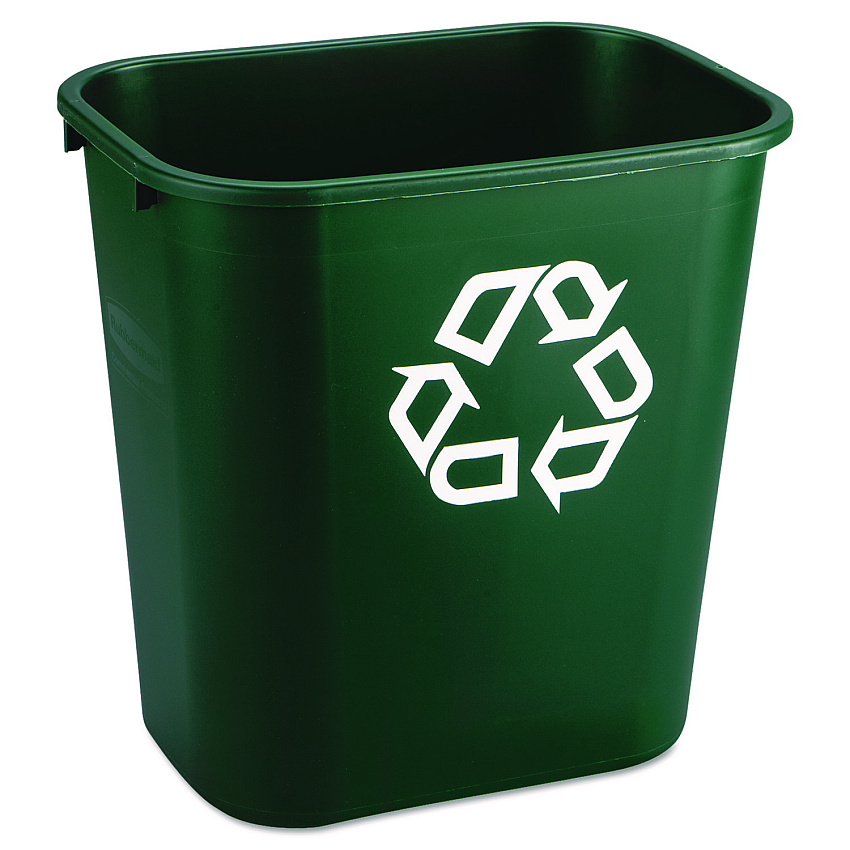 Rubbermaid Commercial Deskside Plastic Container for Paper Recycling, 7 gal, Plastic, Green (295606GREEA)