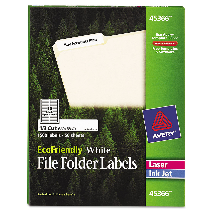 Avery EcoFriendly Permanent File Folder Labels, 0.66 x 3.44, White, 30/Sheet, 50 Sheets/Pack (45366)