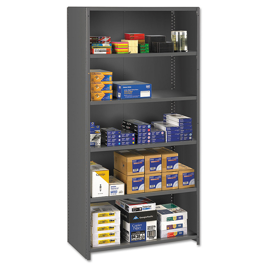 Tennsco Closed Commercial Steel Shelving, Six-Shelf, 36w x 24d x 75h, Medium Gray (ESPC62436MGY)