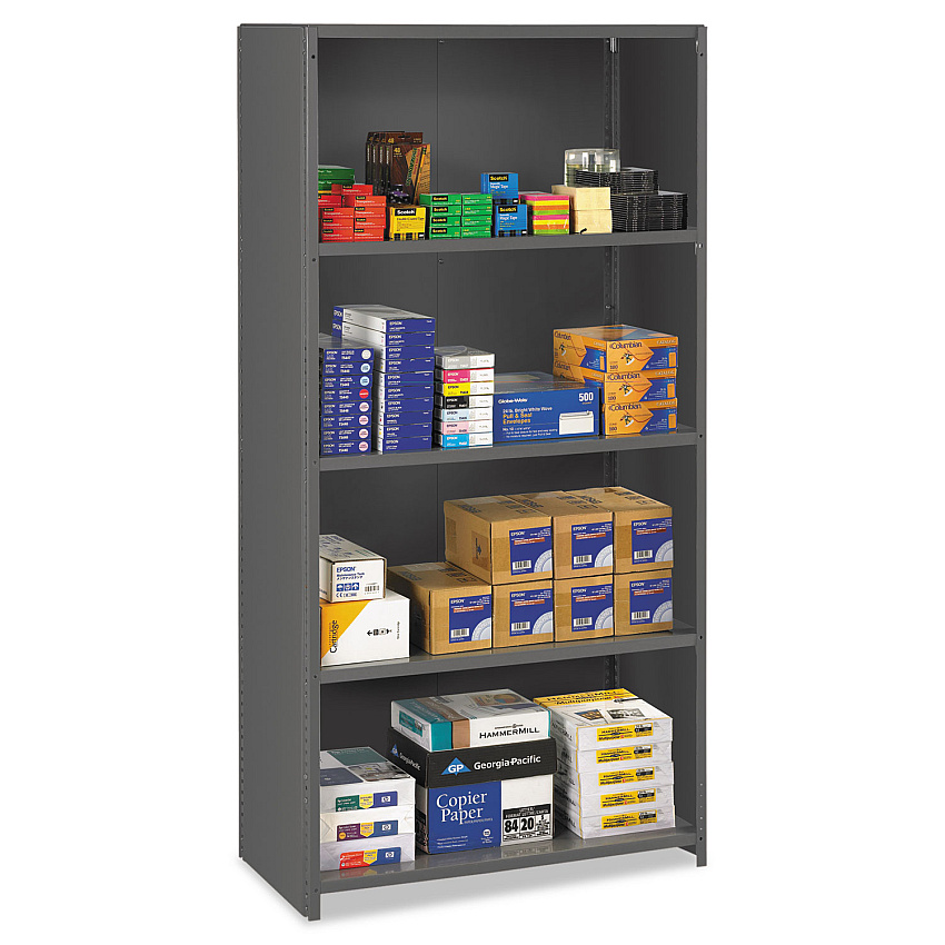 Tennsco Closed Commercial Steel Shelving, Five-Shelf, 36w x 18d x 75h, Medium Gray (ESPC1836MGY)