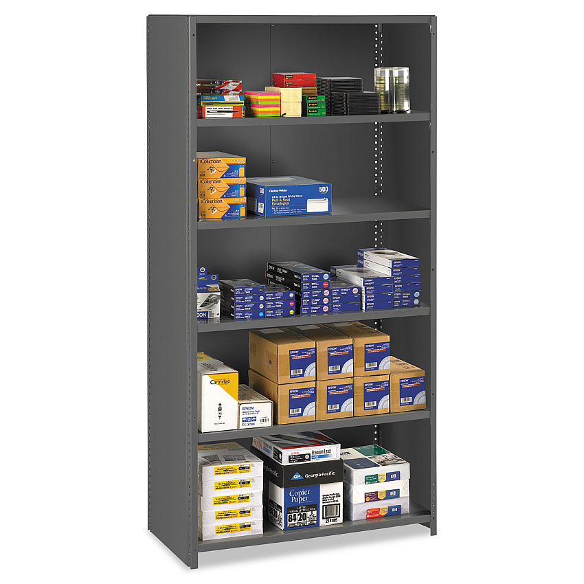 Tennsco Closed Commercial Steel Shelving, Six-Shelf, 36w x 18d x 75h, Medium Gray (ESPC61836MGY)