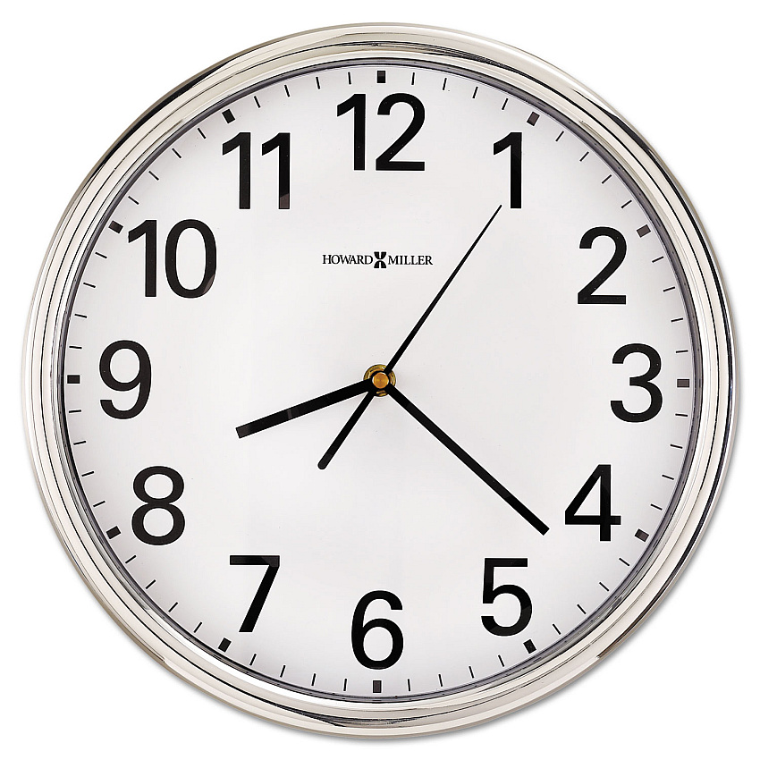Howard Miller Hamilton Wall Clock, 12" Overall Diameter, Silver Case, 1 AA (sold separately) (625561)
