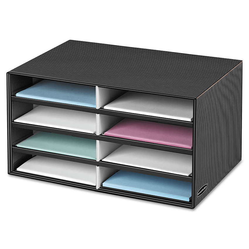 Bankers Box Decorative Sorter, 8 Letter Compartments, 19.5 x 12.38 x 10.25, Black/Gray Pinstripe (6170301)