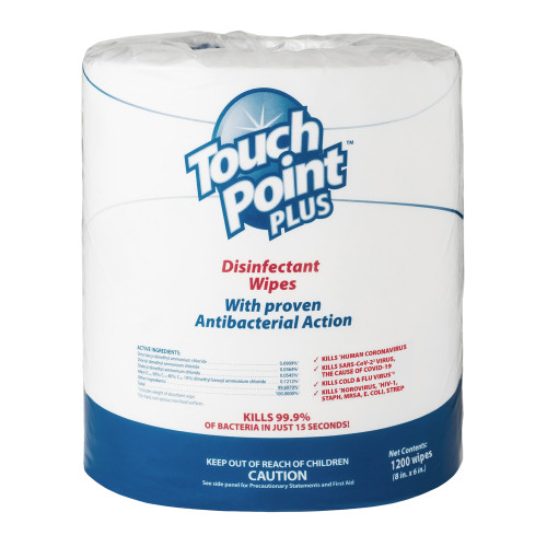 Touch Point Plus Disinfectant Wipes Large Roll, 8"x6", 1200 Wipes/roll, 2 Rolls/case - Case Of 2400 (WD1200)