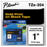 Brother TZe Standard Adhesive Laminated Labeling Tape, 0.94" x 26.2 ft, Gold on Black (TZE354)