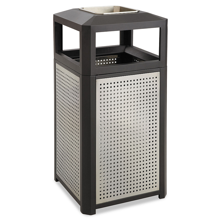 Safco Evos Series Steel Waste Container, 38 gal, Steel, Black (9935BL)