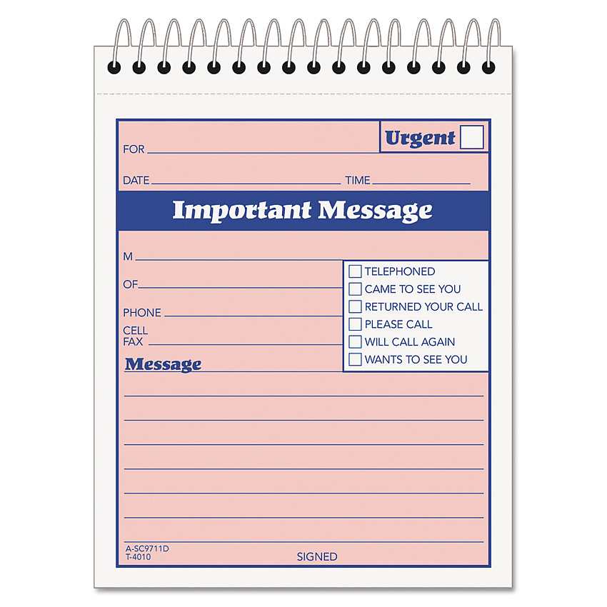 TOPS Telephone Message Book with Fax/Mobile Section, Two-Part Carbonless, 4.25 x 5.5, 50 Forms Total (4010)