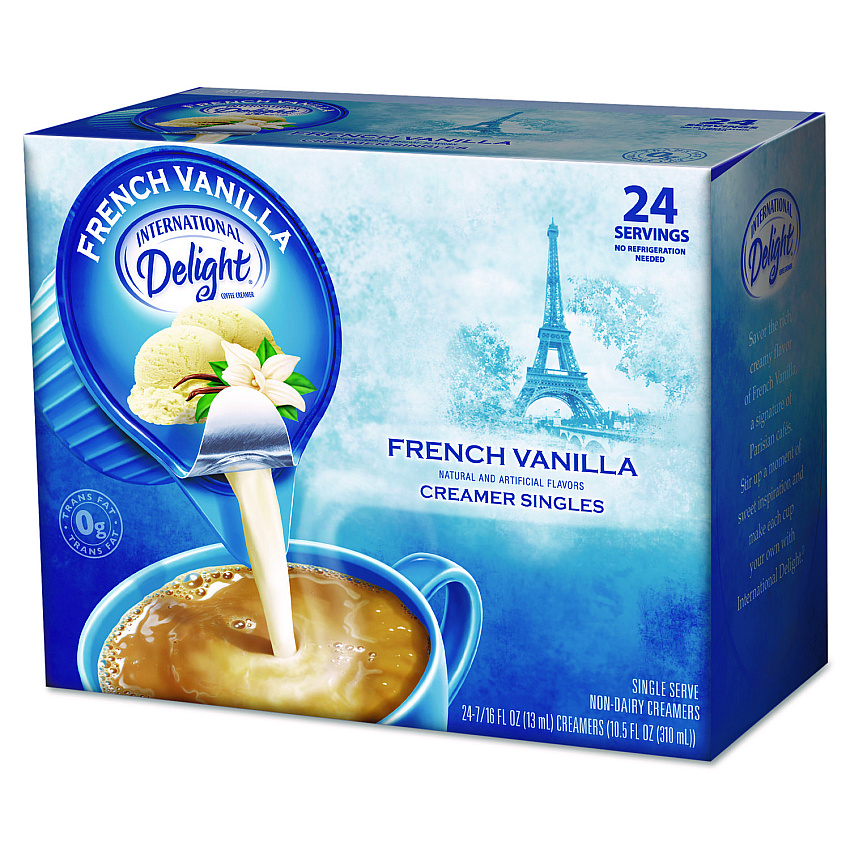International Delight Flavored Liquid Non-Dairy Coffee Creamer, French Vanilla, 0.44 oz Mini Cups, 24/Box (100681)