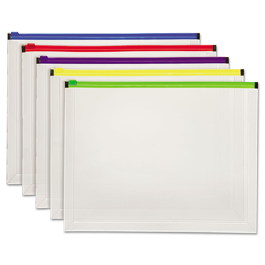 Pendaflex Poly Zip Envelope, Zipper Closure, 10 x 13, Assorted Colors, 5/Pack (85292)