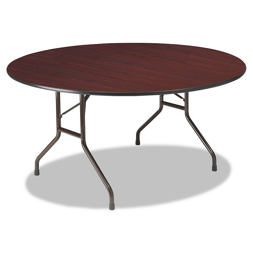 Iceberg OfficeWorks Wood Folding Table, Round, 60" x 29", Mahogany Top, Gray Base (55264)