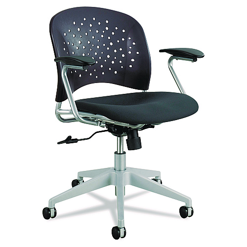 Safco Reve Round Back Task Chair, Supports Up to 250 lb, 18" to 22.5" Seat Height, Black Seat/Back, Silver Base (6803BL)
