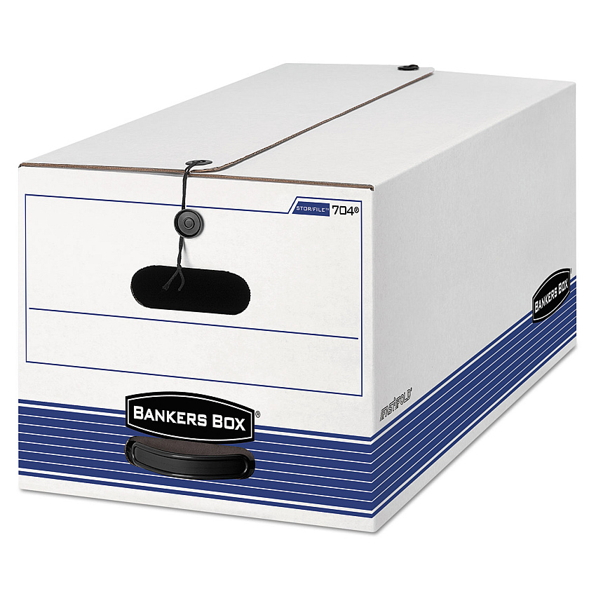 Bankers Box STOR/FILE Medium-Duty Strength Storage Boxes, Letter Files, 12.25" x 24.13" x 10.75", White/Blue, 4/Carton (0070403)
