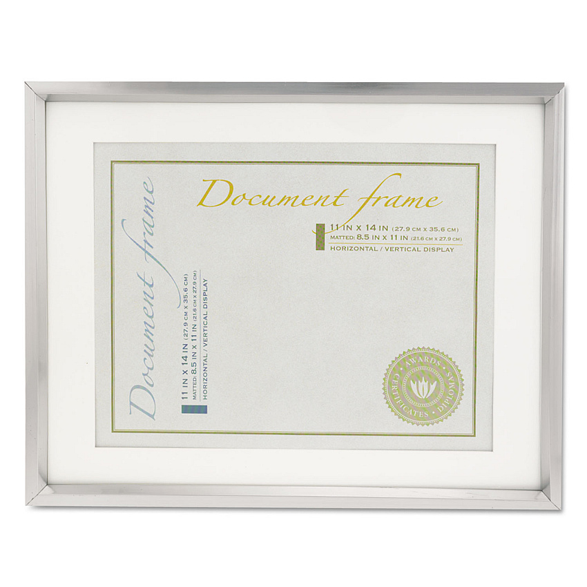 Universal Plastic Document Frame with Mat, 11 x 14 and 8.5 x 11 Inserts, Metallic Silver (UNV76854)