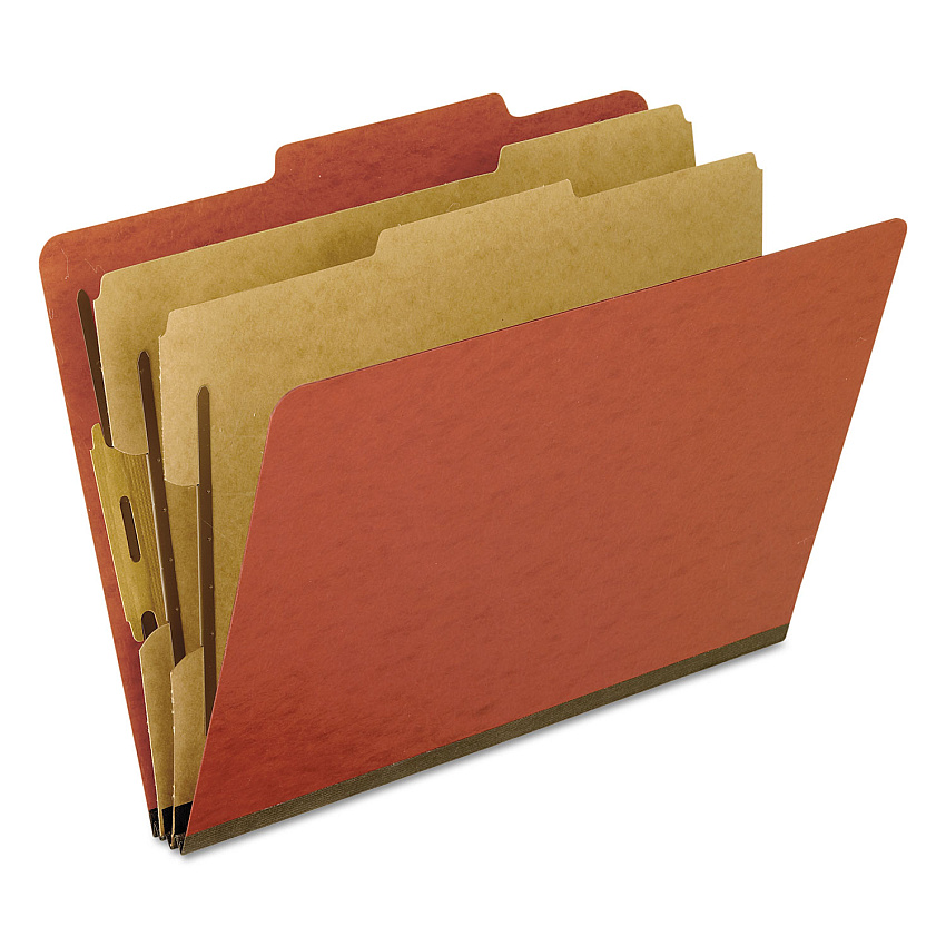 Pendaflex Six-Section Pressboard Classification Folders, 2" Expansion, 2 Dividers, 6 Bonded Fasteners, Letter Size, Red Exterior, 10/BX (1257R)