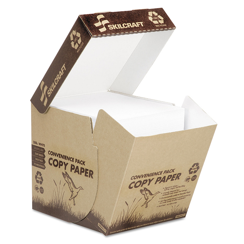AbilityOne 7530016110277, SKILCRAFT Recycled Copy Paper, 92 Bright, 20 lb Bond Weight, 8.5 x 11, White, 2,500/Carton