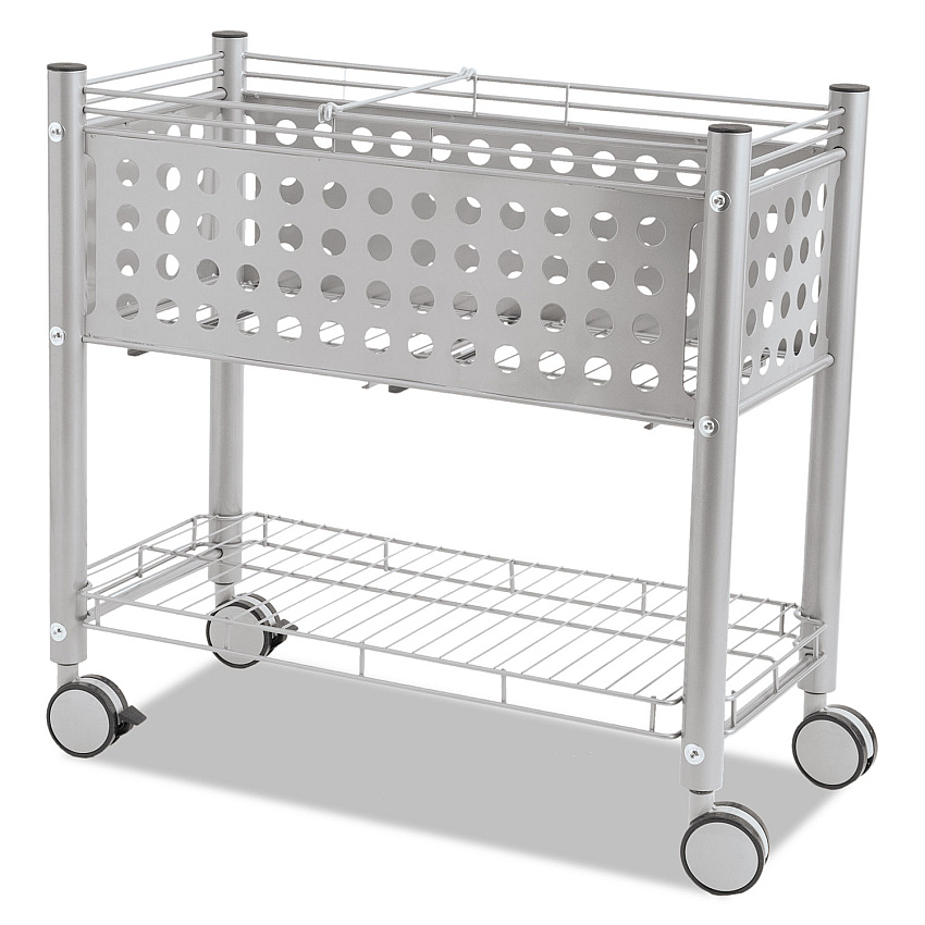 Vertiflex File Cart with Open Top, Metal, 1 Shelf, 2 Bins, 28.25" x 13.75" x 27.38", Matte Gray (VF52000)