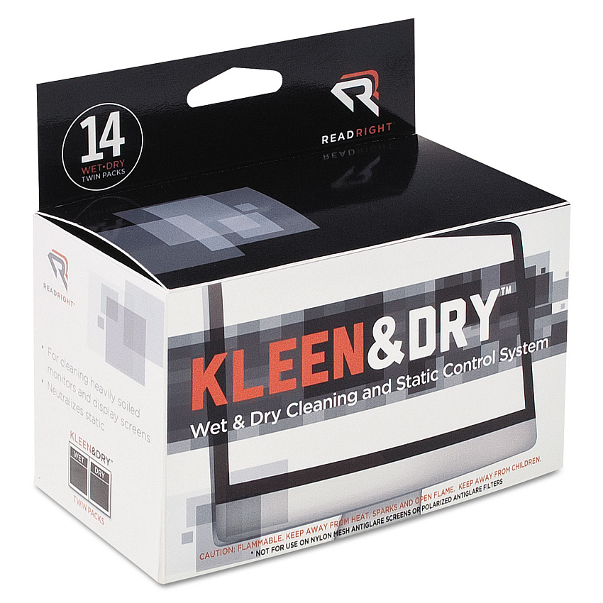 Read Right Two Step ScreenKleen Wet and Dry Cleaning Wipes, 5 x 5, Unscented, 14/Box (RR1205)