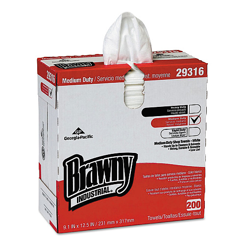 Brawny Lightweight Disposable Shop Towels, 9.1 x 12.5, White, 2,000/Carton (29316CT)