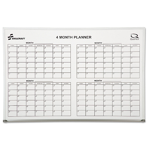 AbilityOne 7110015550295, SKILCRAFT Cubicle Calendar Board, Four Month, 24 x 36, White Surface, Aluminum Frame