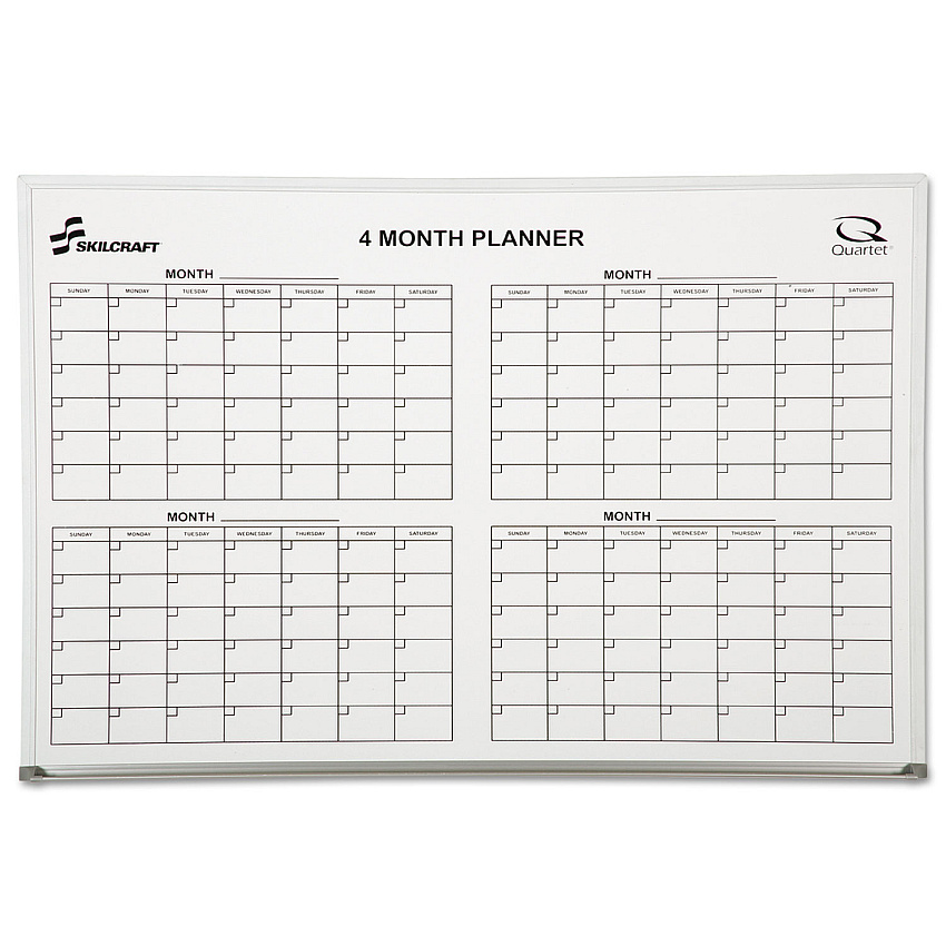 AbilityOne 7110015550295, SKILCRAFT Cubicle Calendar Board, Four Month, 24 x 36, White Surface, Aluminum Frame