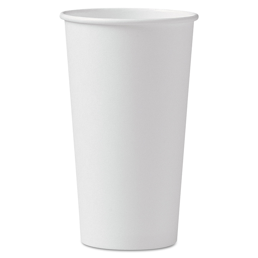 SOLO Single-Sided Poly Paper Hot Cups, 20 oz, White, 600/Carton (420W)