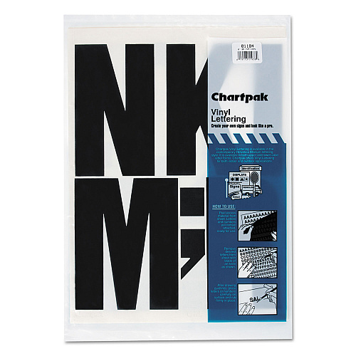 Chartpak Press-On Vinyl Uppercase Letters, Self Adhesive, Black, 6"h, 38/Pack (01184)