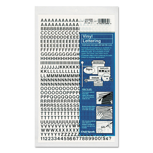 Chartpak Press-On Vinyl Letters and Numbers, Self Adhesive, Black, 0.25"h, 610/Pack (01000)