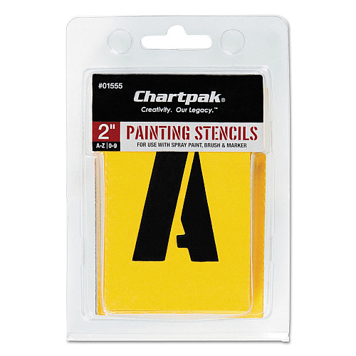 Chartpak Professional Lettering Stencils, Painting Stencil Set, A-Z Set/0-9, 2", Manila, 35/Set (01555)