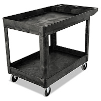 Heavy-duty Utility Cart With Lipped Shelves, Plastic, 2 Shelves, 500 Lb Capacity, 25.78" X 45.25" X 33.25", Black