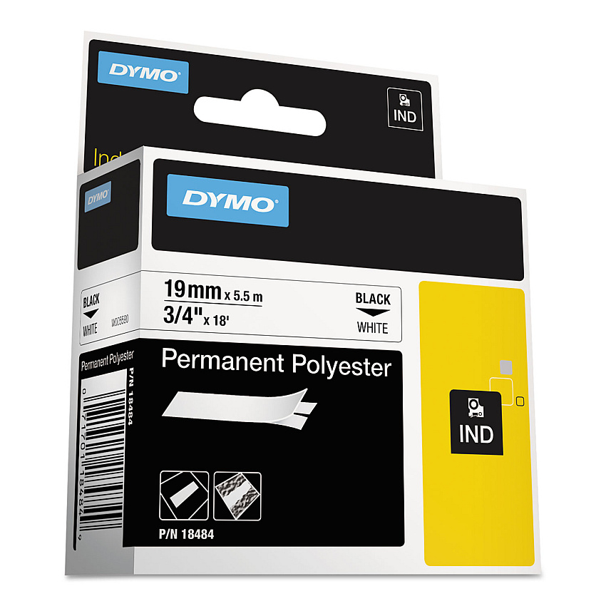 DYMO Rhino Permanent Poly Industrial Label Tape, 0.75" x 18 ft, White/Black Print (18484)