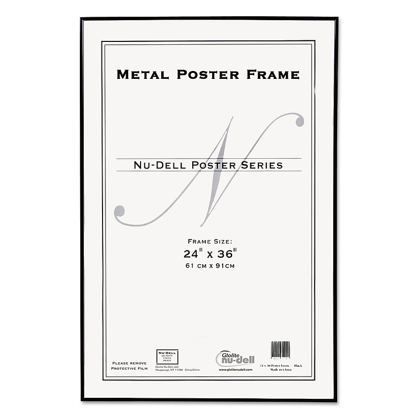 NuDell Metal Poster Frame, Plastic Face, 24 x 36, Black (31242)