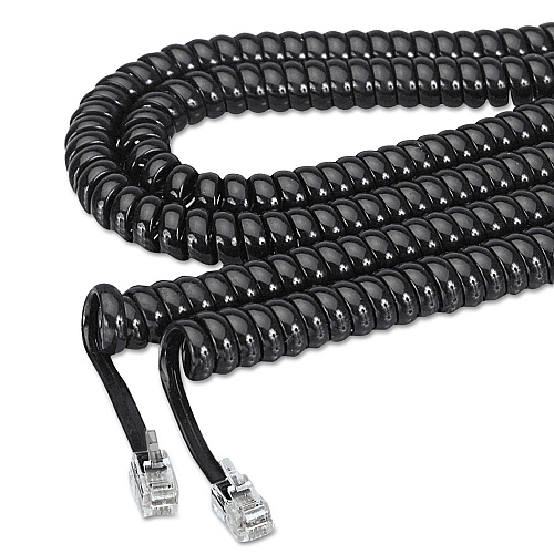 Softalk Coiled Phone Cord, Plug/Plug, 12 ft, Black (48102)