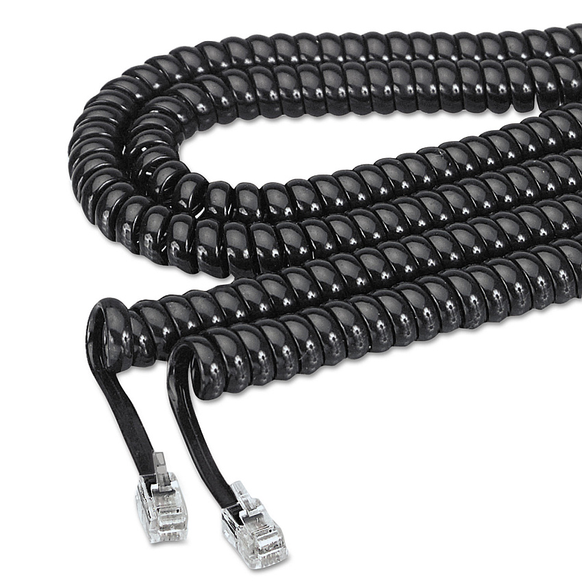Softalk Coiled Phone Cord, Plug/Plug, 12 ft, Black (48102)