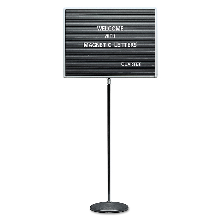Quartet Adjustable Single-Pedestal Magnetic Letter Board, 24 x 18, Black Surface, Gray Aluminum Frame (7921M)