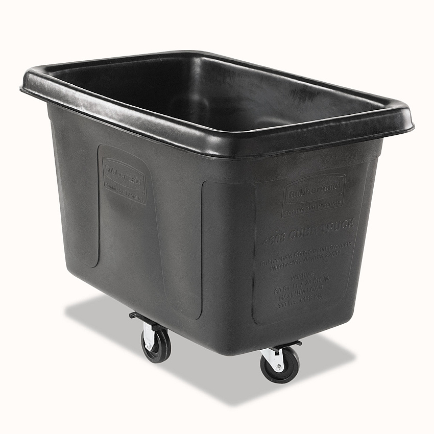 Rubbermaid Commercial Cube Truck, 59 gal, 300 lb Capacity, Plastic, Black (4608BLA)