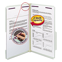 Smead Recycled Pressboard Folders, Two SafeSHIELD Coated Fasteners, 2/5-Cut: R of C, 2" Expansion, Legal Size, Gray-Green, 25/Box (19982)