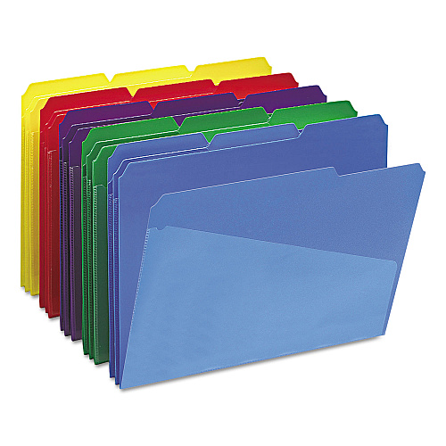 Smead Poly Colored File Folders With Slash Pocket, 1/3-Cut Tabs: Assorted, Letter Size, 0.75" Expansion, Assorted Colors, 30/Box (10540)