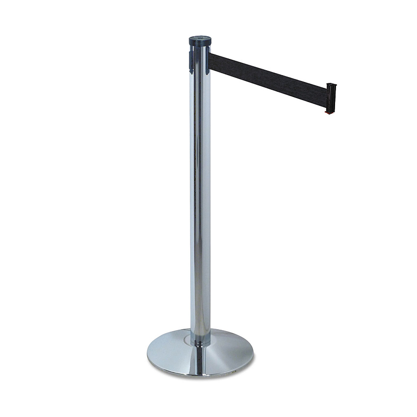 Tatco Adjusta-Tape Crowd Control Stanchion Posts Only, Polished Aluminum, 40" High, Silver, 2/Box Chrome Plated 10 ft Post - Black Tape Attachment - Chrome - 2 / Box (11500)