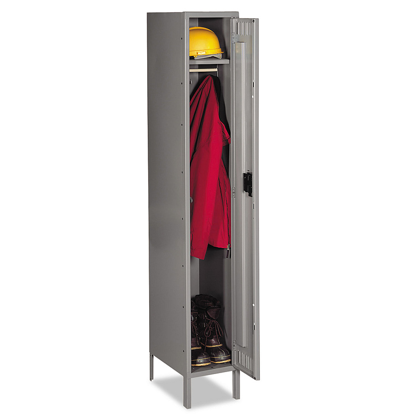 Tennsco Single-Tier Locker with Legs, One Locker with Hat Shelf and Coat Rod, 12w x 18d x 78h, Medium Gray (STS1218721MG)