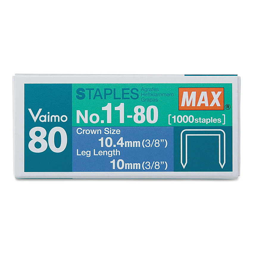 Max Vaimo 11 Staples, 0.38" Leg, 0.5" Crown, Steel, 1,000/Box (NO1180)