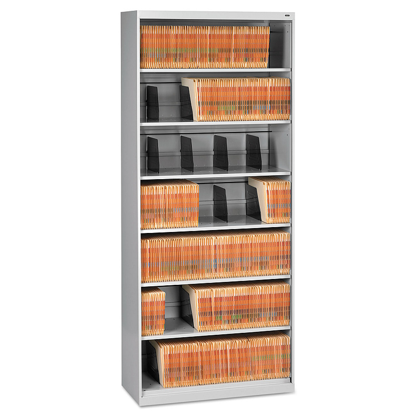 Tennsco Fixed Shelf Open-Format Lateral File for End-Tab Folders, 7 Legal/Letter File Shelves, Light Gray, 36" x 16.5" x 87" (FS370LGY)