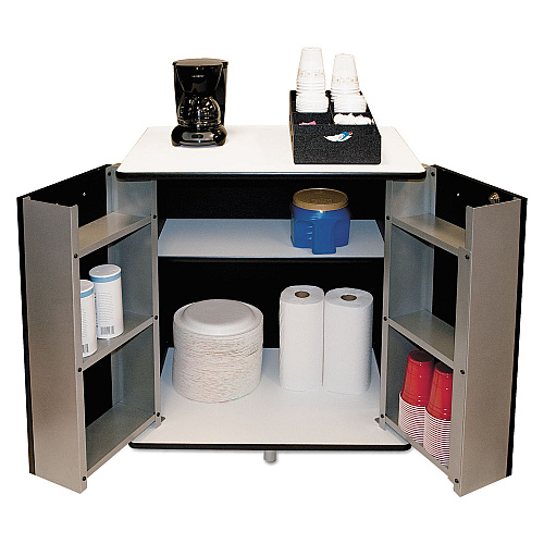 Vertiflex Refreshment Stand, Engineered Wood, 9 Shelves, 29.5" x 21" x 33", White/Black (35157)