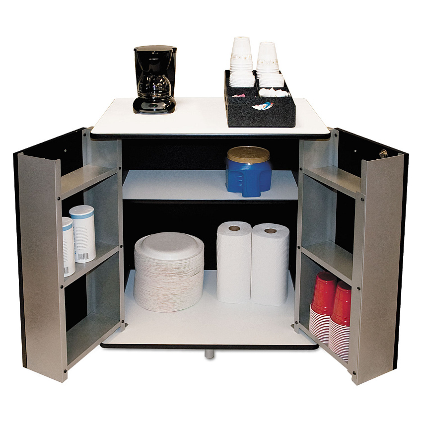 Vertiflex Refreshment Stand, Engineered Wood, 9 Shelves, 29.5" x 21" x 33", White/Black (35157)