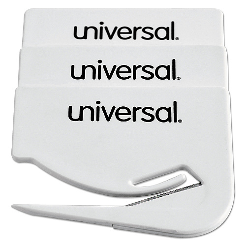 Universal Letter Slitter Hand Letter Opener with Concealed Blade, 2.5", White, 3/Pack (UNV31803)