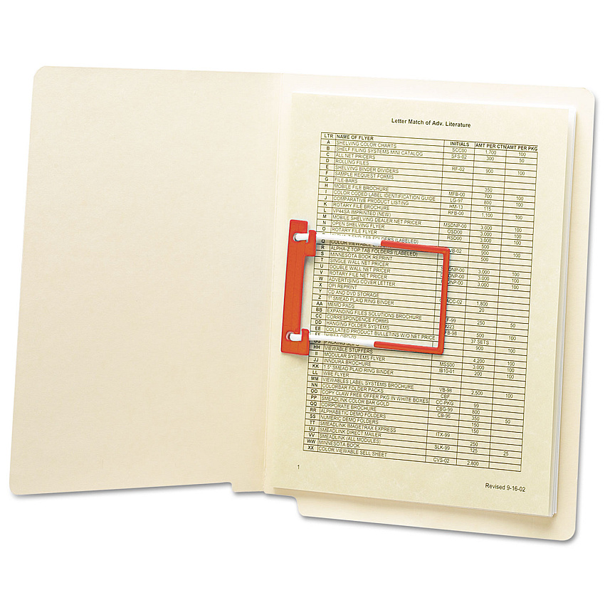 Smead U-Clip Bonded Fasteners, 2" Capacity, 2.75" Center to Center, Red/White, 100/Box (68260)